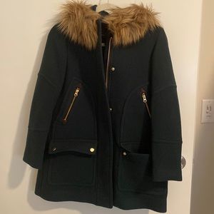 JCrew, 0P, dark green, chateau parka hooded wool jacket w/removable faux fur